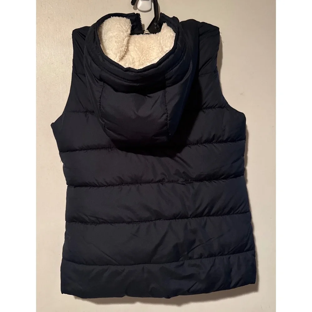 Abercrombie and Fitch Puffer Vest Sherpa Lined Hooded Padded Navy Blue Kids M